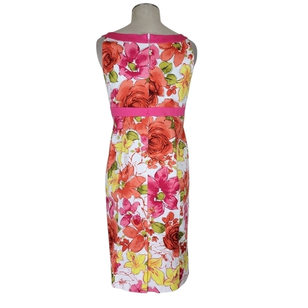 Sag Harbor Dress Size 12 White Pink Floral Sleeveless Back Zip Top Lined Cotton - Picture 4 of 9